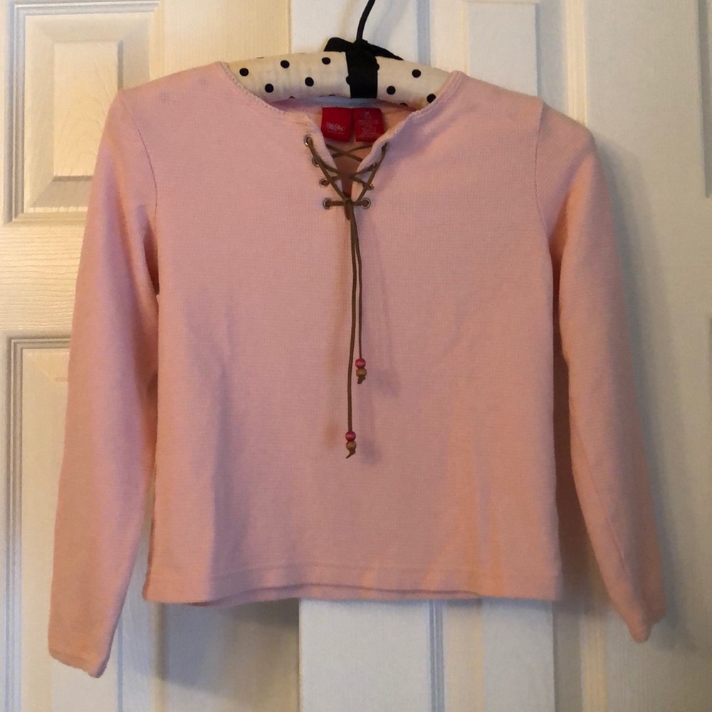 Mossimo 100% Cotton Henley with crossed laced suede beaded trim
